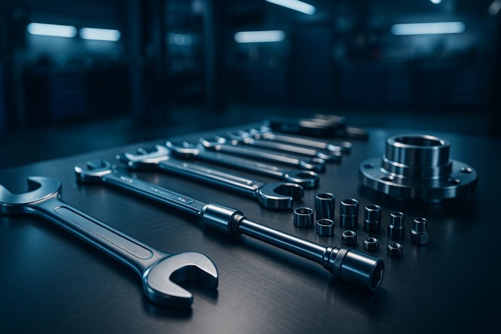 Professionelle Autoreparatur mit hochwertigen Werkzeugen in moderner Werkstatt – Fokus auf Präzision und Qualität